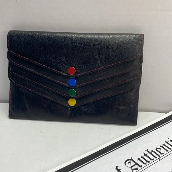 Authentic vintage CHRISTIAN DIOR multi snap black leather wallet with COA - Picture 1 of 12